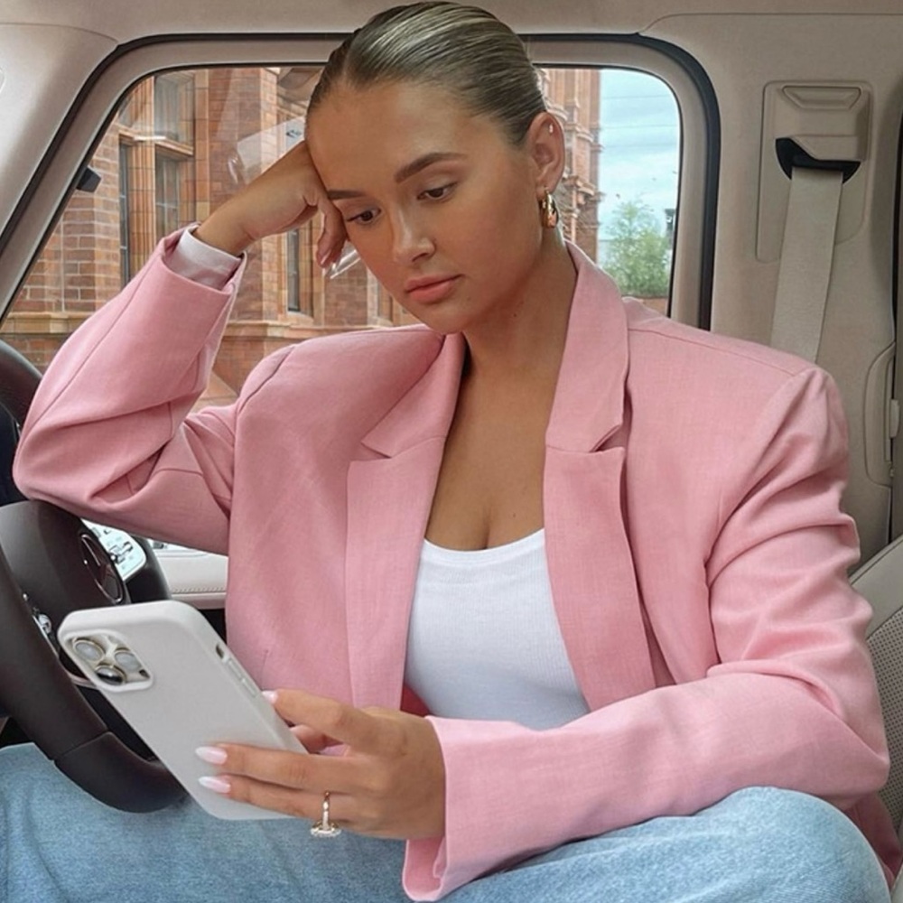 PLT Pink Woven Oversized Curved Hem Boxy Blazer